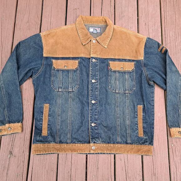 Vintage Storm Industry Corduroy Denim Jean Jacket Russia Men Sz 2XL Trucker - Picture 1 of 12